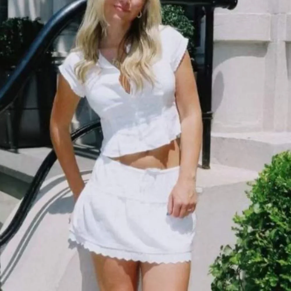 BEST NEW Reformation Valetta Two Piece Sz6 White Cotton Lace Detail Vacation_5